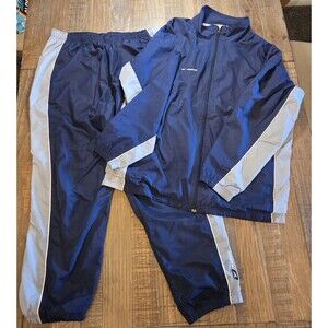 VINTAGE REEBOK MENS XLARGE TRACK SUIT BLUE GRAY STRIPPED JACKET